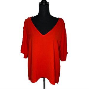 Alia Red Lace Sleeve Deep V-neck Size Small